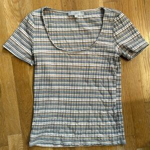 LOFT Striped Scoop Neck Tee